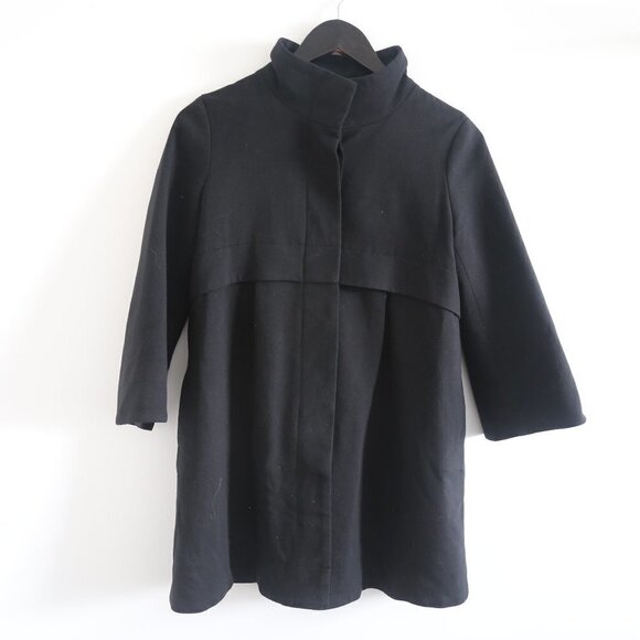 𝅺THEORY Loris Craze Black Drapery Coat Jacket Button Down Womens Size Small - Picture 3 of 6